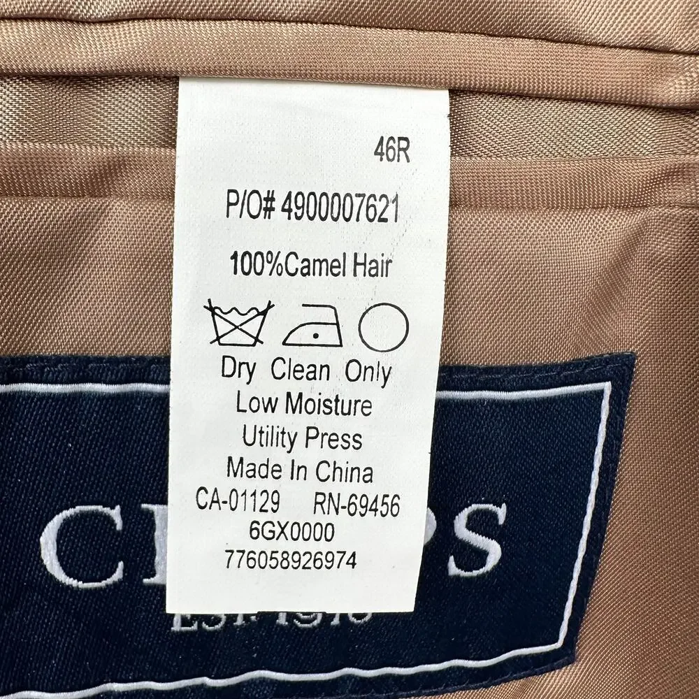 NEW CHAPS Men's Blazer Jacket 100% Camel Hair 2 Button Tan 46R Quiet Luxury